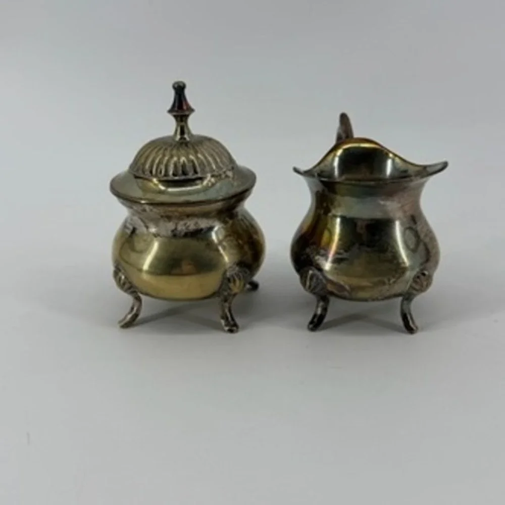 Vintage EPNS Silver Plated Footed Creamer and Lidded Sugar Bowl Set Tarnished